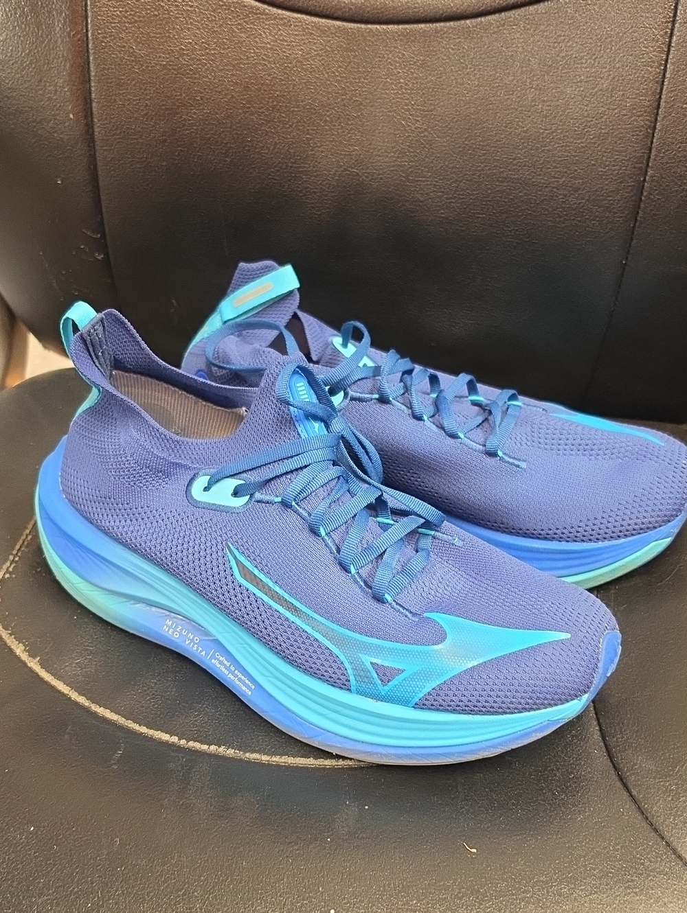 Mizuno Men's Blue and Aqua Knit Running Sneakers
